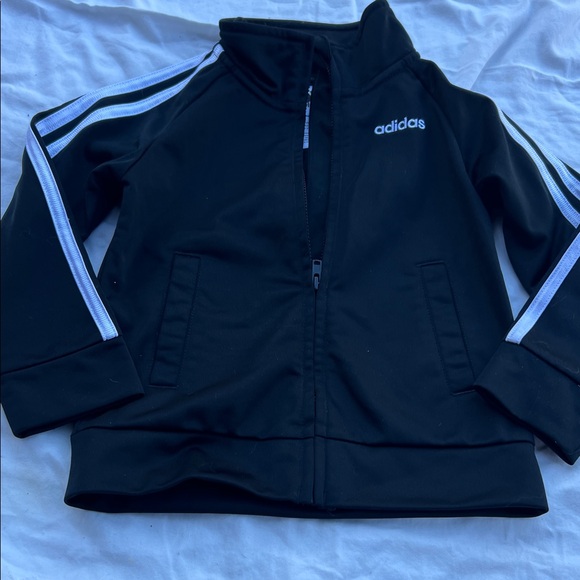 Adidas Boys Black Sporty Soccer Zip Front Jacket with White Accents:: - Picture 6 of 9